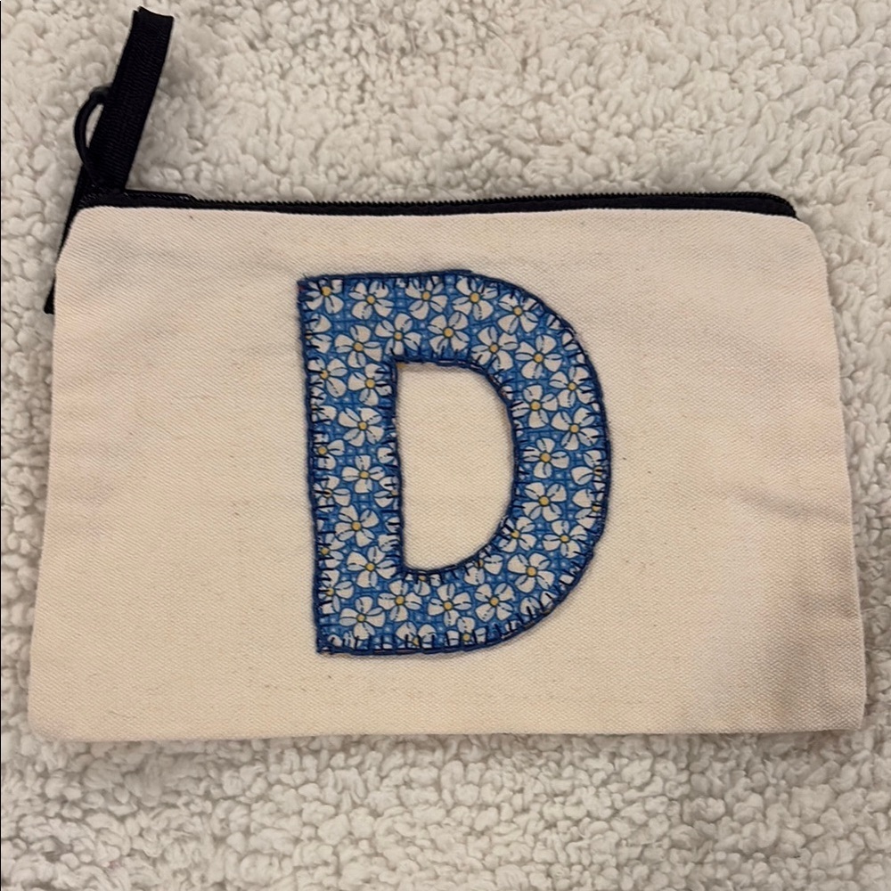 Canvas Pouch with Blue Floral 'D'